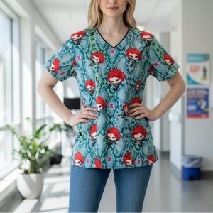 Tooniforms Black Widow Marvel Comics V-Neck Scrub Top L Teal Snakeskin Avenger
